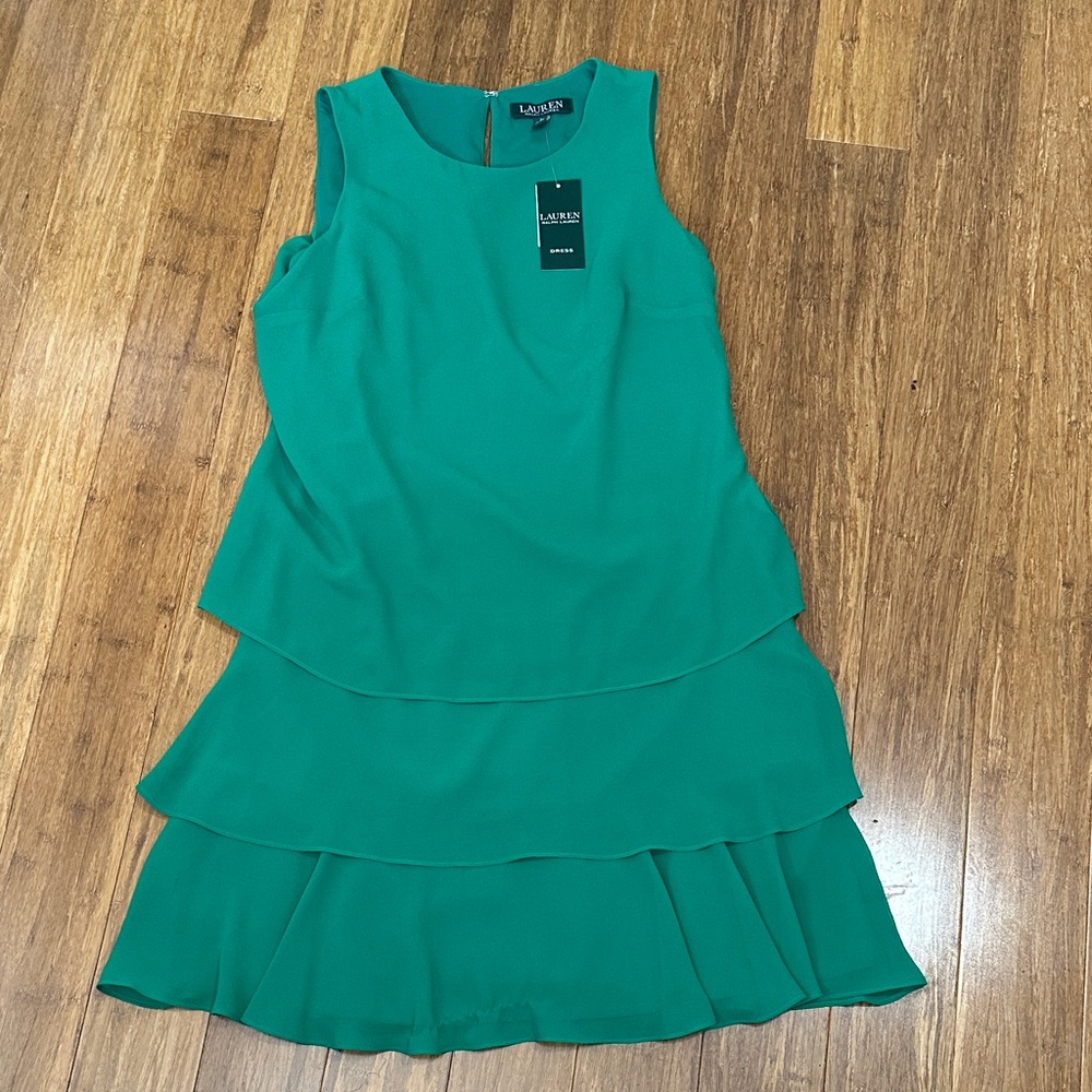 LAST CHANCE OFFER: Lauren Ralph Lauren Green Asymmetrical Ruffled Mini Dress NWT